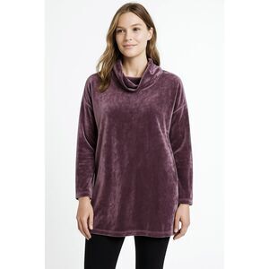 Pure J Jill Velour Cowl Neck Pullover Tunic Top Womens Sz L Plum Long Sleeve